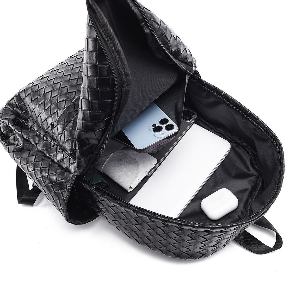 Woven Leather Casual Backpack Bowlift