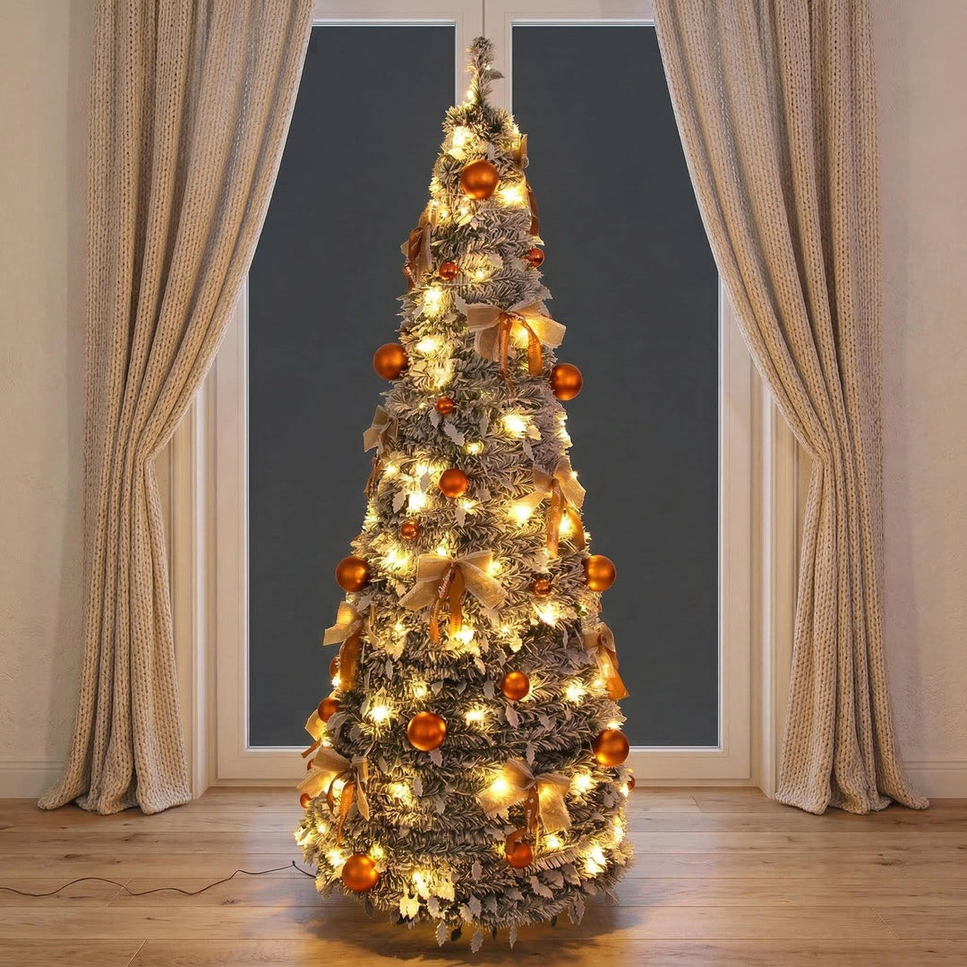 Slim Flocked Tabletop Christmas Tree With Pre-Decorated Bows And Ornament Accents