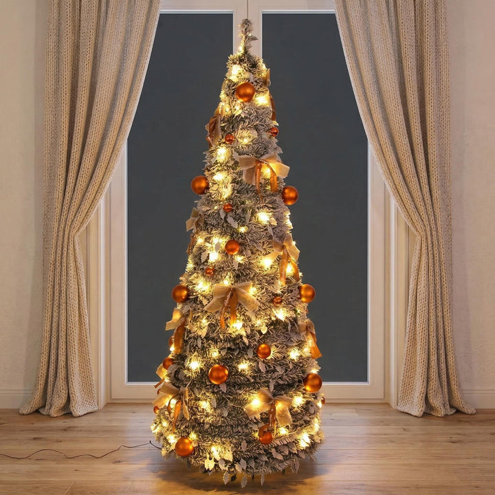 Slim Flocked Tabletop Christmas Tree With Pre-Decorated Bows And Ornament Accents
