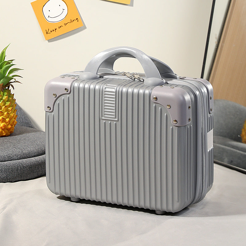 compact hard-shell travel vanity cosmetic and tech organizer with ribbed shell reinforced corners removable padded insert Bowlift