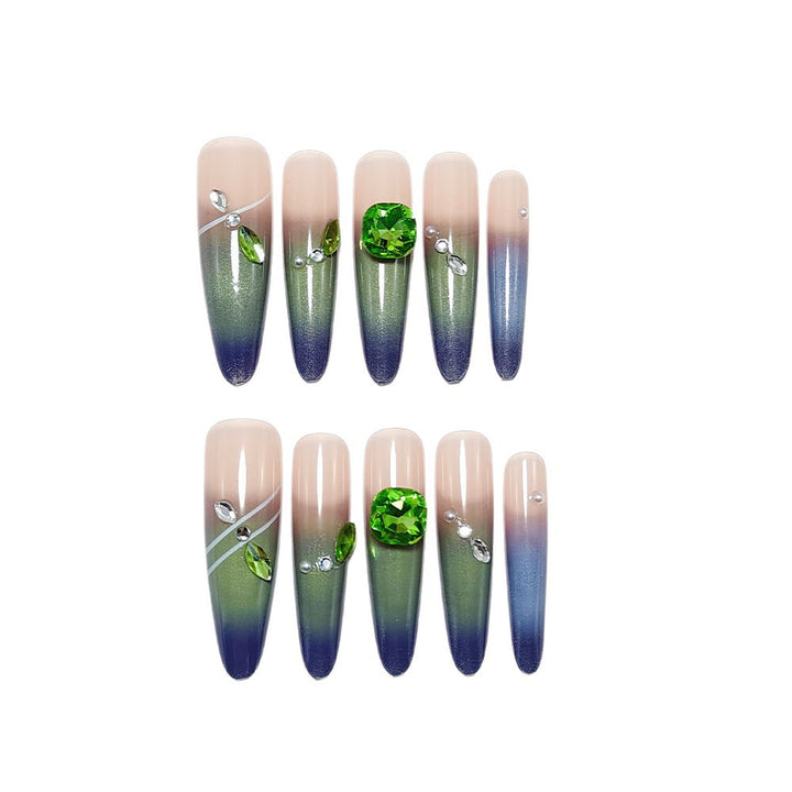 Artificial nails with elegant ombre design and rhinestone applications Bowlift