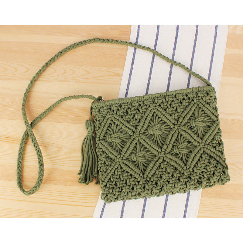 Handcrafted Macrame Shoulder Bag with Tassels Bowlift