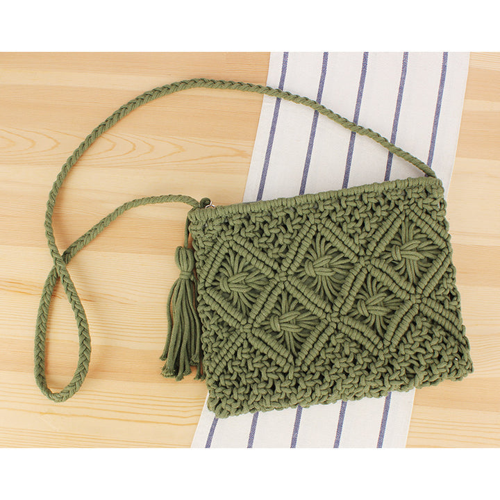 Handcrafted Macrame Shoulder Bag with Tassels Bowlift