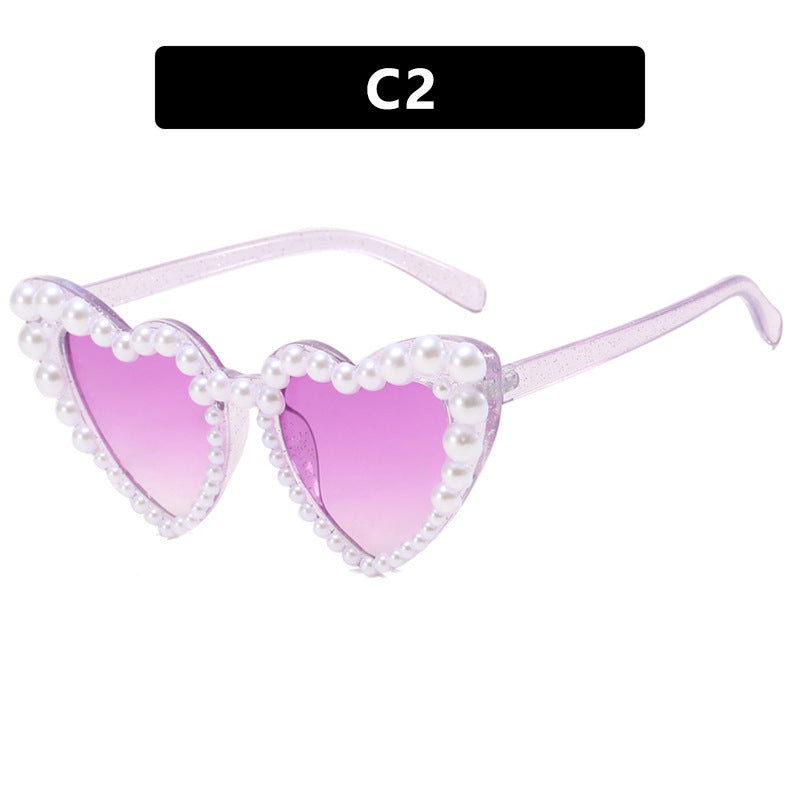 Women's Heart-Shaped Sunglasses with Pearl-Embellished Frame Bowlift