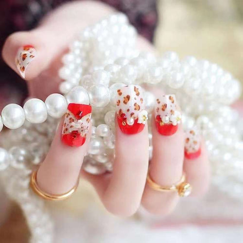 Artistic Press-On Nail Set with Floral and Animal Print Designs
