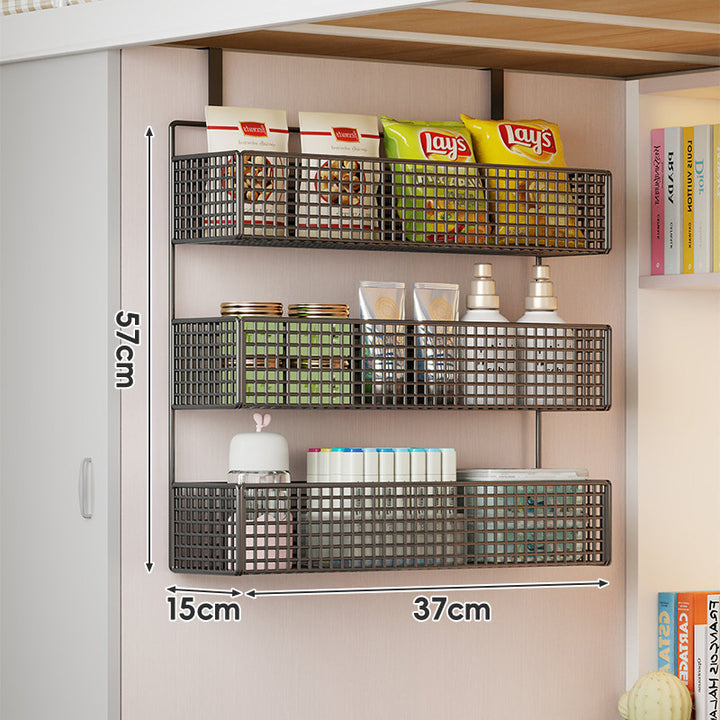 Stacked Mesh Grid Storage Baskets with Over-Shelf Hooks for Pantry Bathroom Kitchen