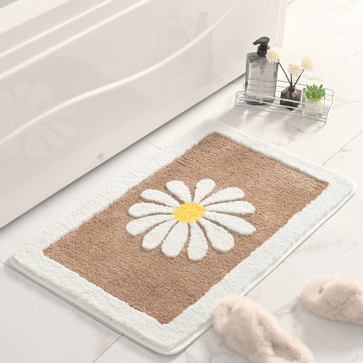 Floral Patterned Plush Bath Mat Bowlift