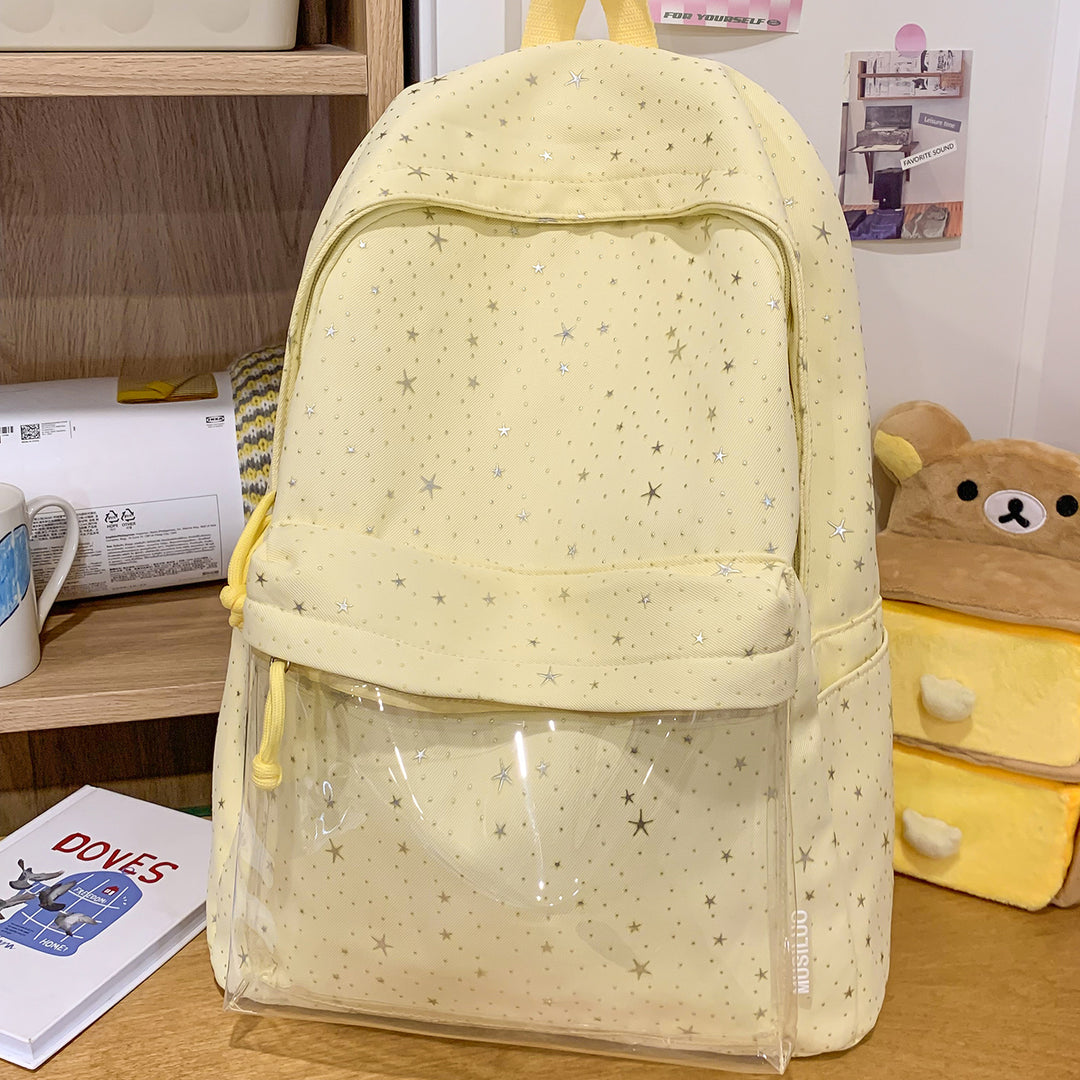 Transparent Pocket Star-Printed Backpack Bowlift