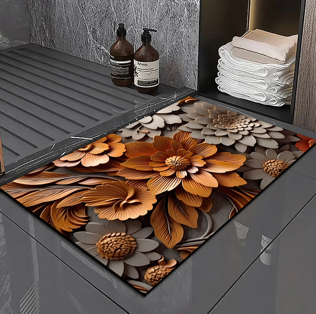 3D Floral Design Bath Mat Bowlift