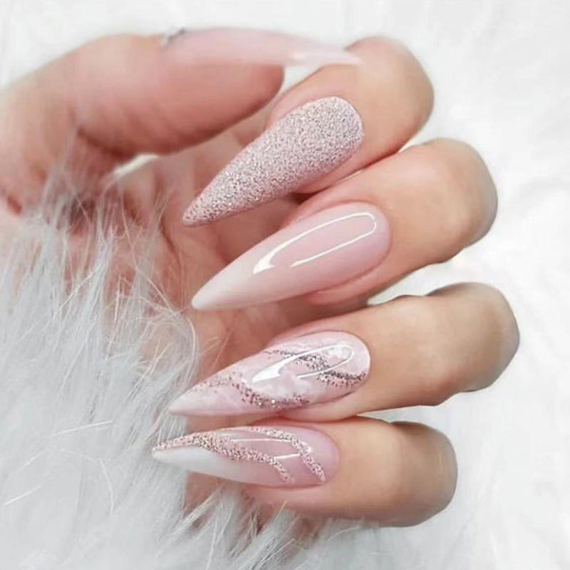 Artistic Glitter-Accent Stiletto Press-On Nails Bowlift