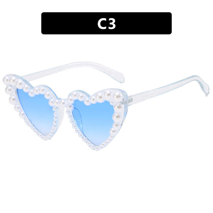 Women's Heart-Shaped Sunglasses with Pearl-Embellished Frame Bowlift