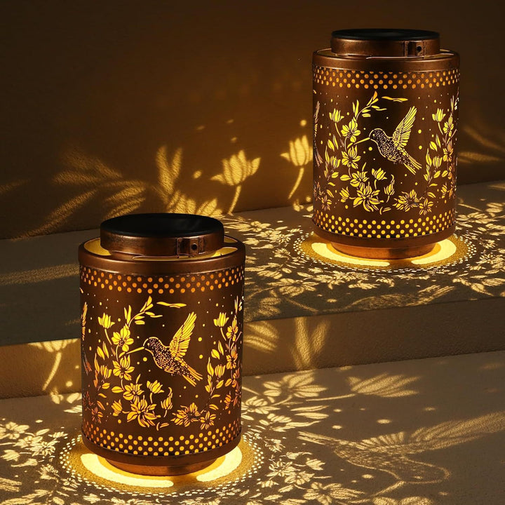 Intricate Metal Shadow Projection Table Lamp With Rechargeable LED Bowlift