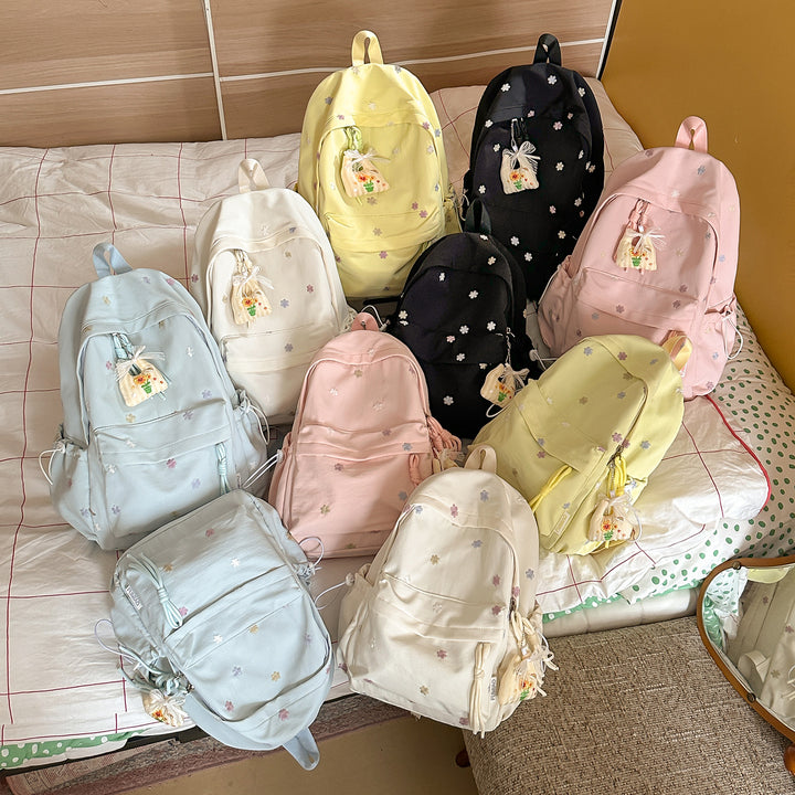 Embroidered Floral Print Backpack Bowlift