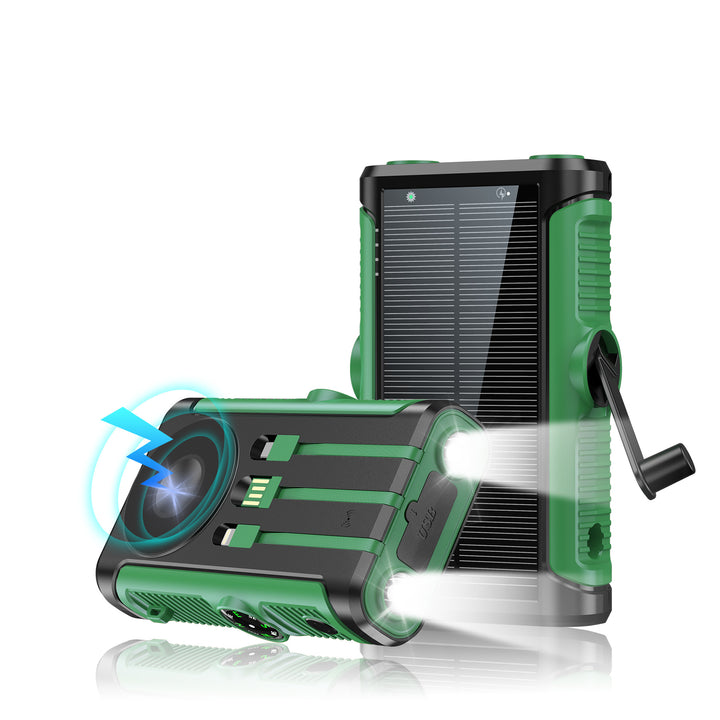 Portable solar battery with integrated hand crank charger Bowlift