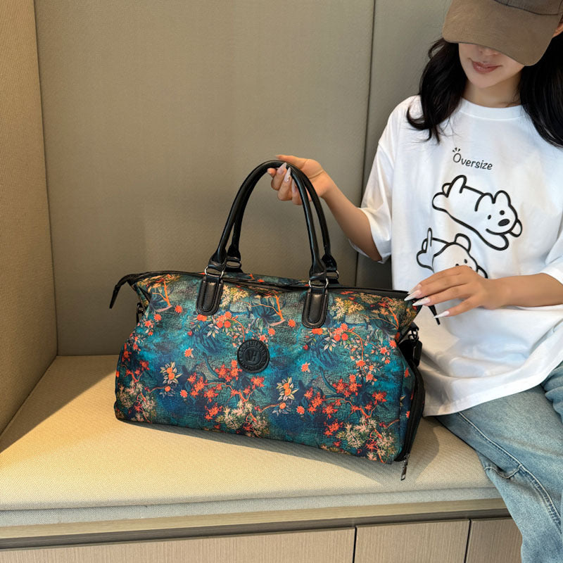 Stylish Floral Print Weekend Duffel Bag Bowlift