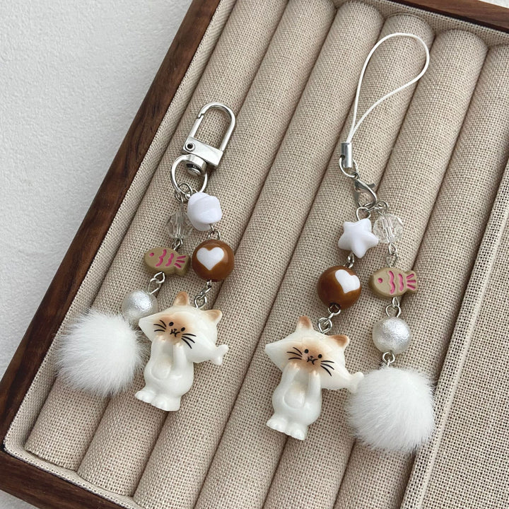 Cat-Themed Charm Keychain Bowlift