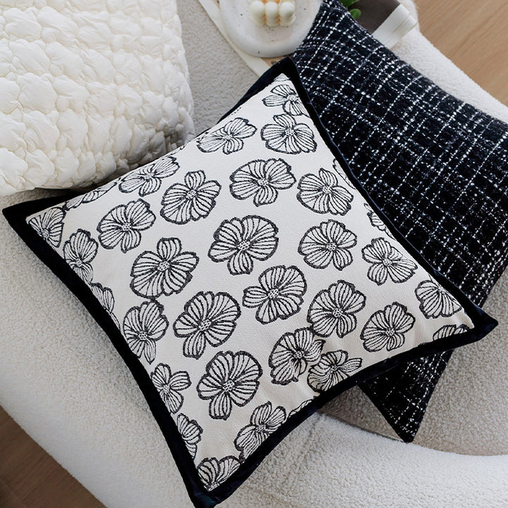 Square Decorative Cushion Cover with Large Wild Animal Jacquard and Velvet Piping Bowlift