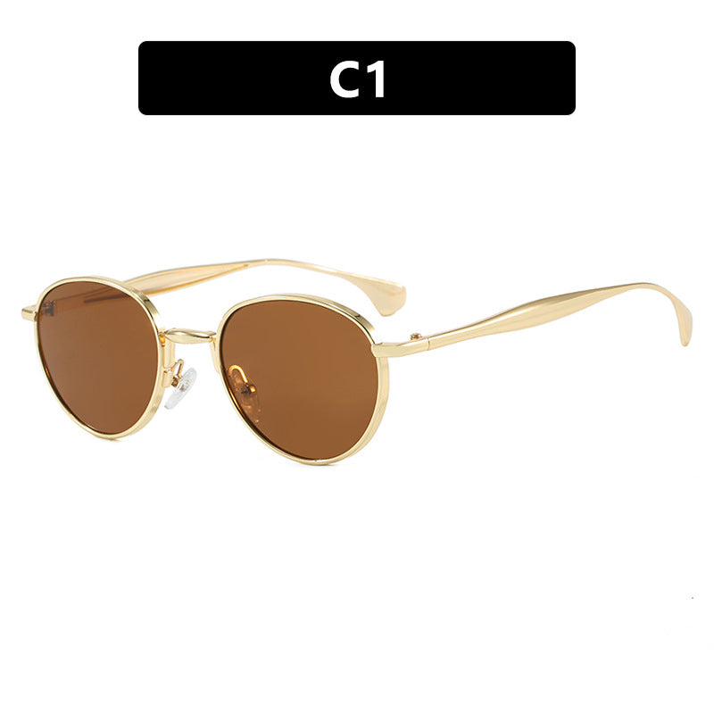 Women's round sunglasses with elegant metal frame and UV protection Bowlift