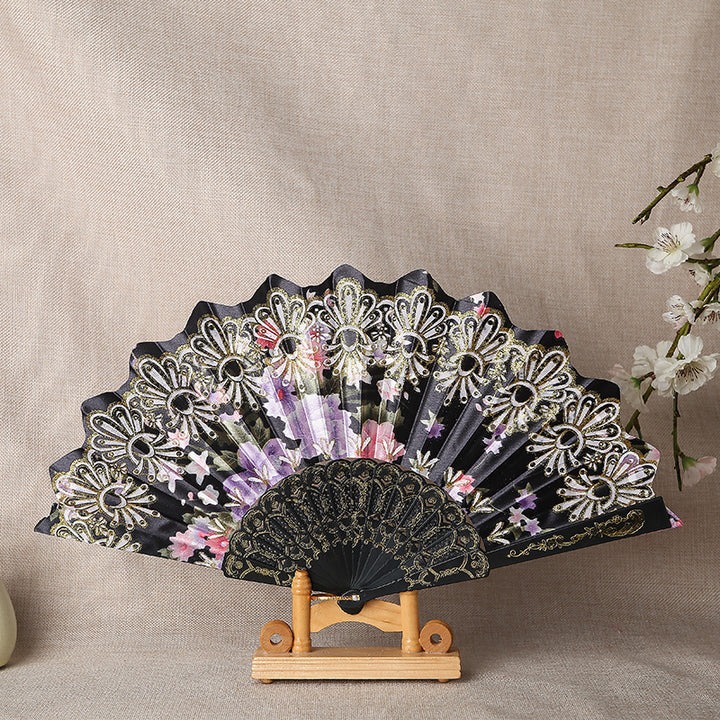 Ladies Elegant Hand Fan with Intricate Floral Patterns Bowlift