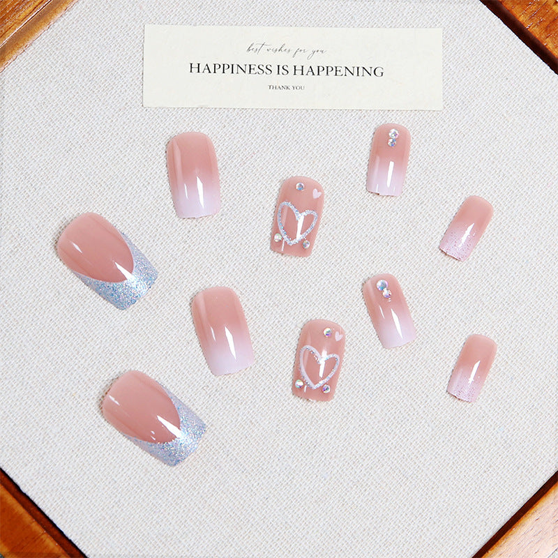 Artificial nail set with sparkling heart and glitter motifs Bowlift