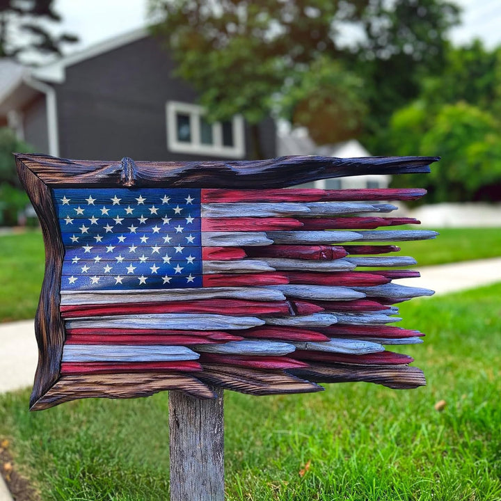 Unisex nan handcrafted rustic wall relief American flag made of driftwood Bowlift
