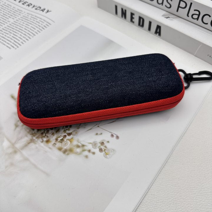 Protective Hard-Shell Denim Zip-Around Eyeglass Case Bowlift