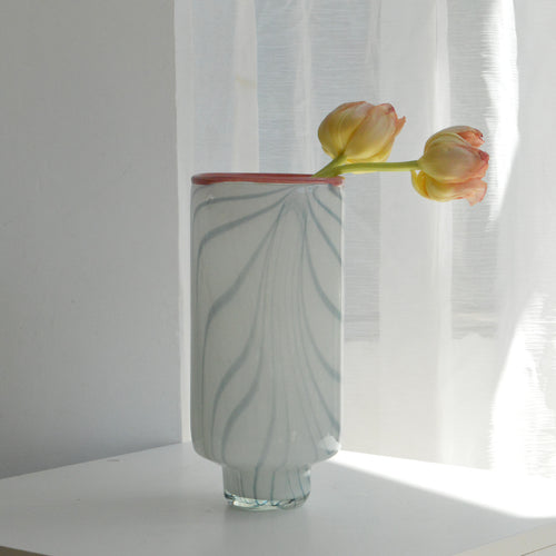 Artisan Columnar Swirl Pattern Thick Base Decorative Glass Vase Bowlift
