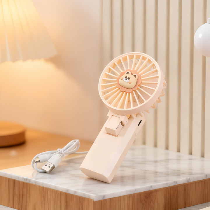 Portable Mini Hand Fan with Animal Motif Bowlift