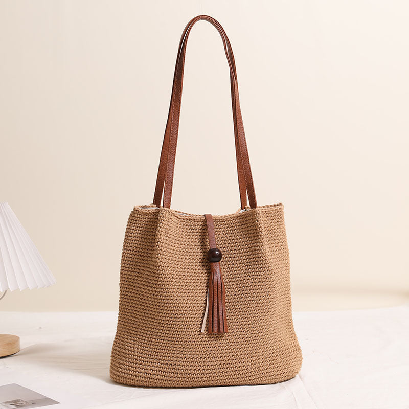 Hand-crocheted shoulder bag with leather details Bowlift