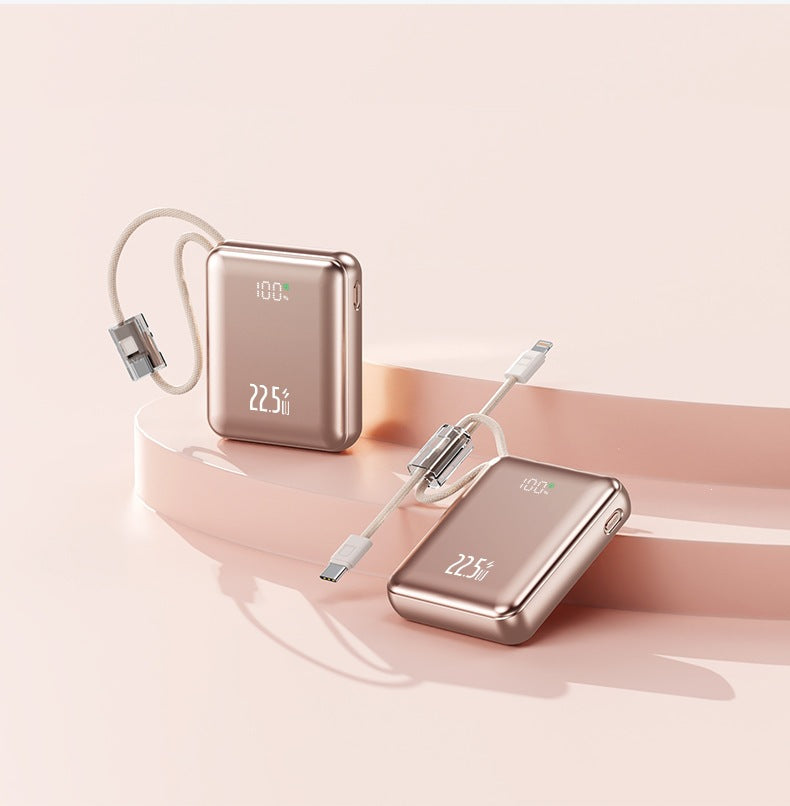 Compact power bank with digital power display and integrated charging cable Bowlift