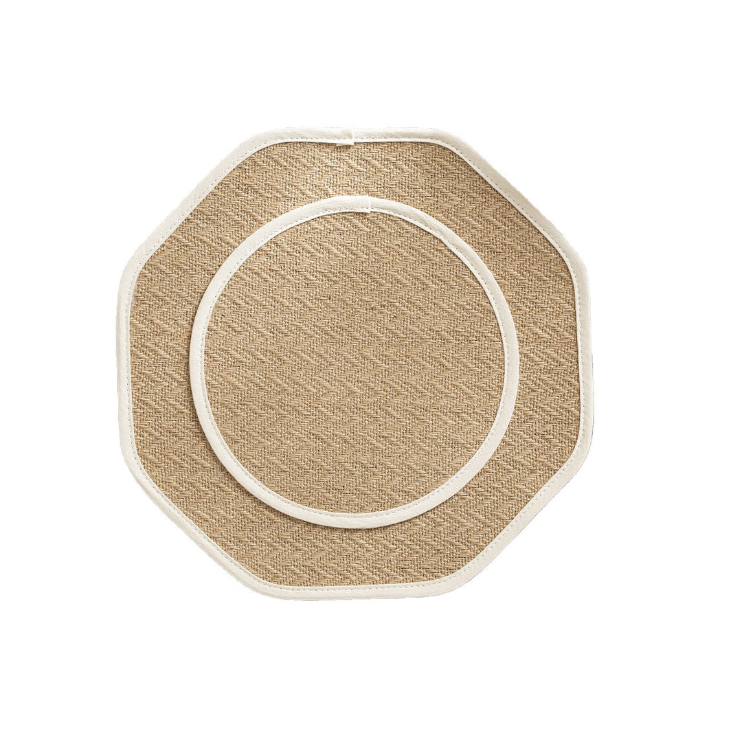 Round sisal scratching mat with octagonal edge and non-slip underside