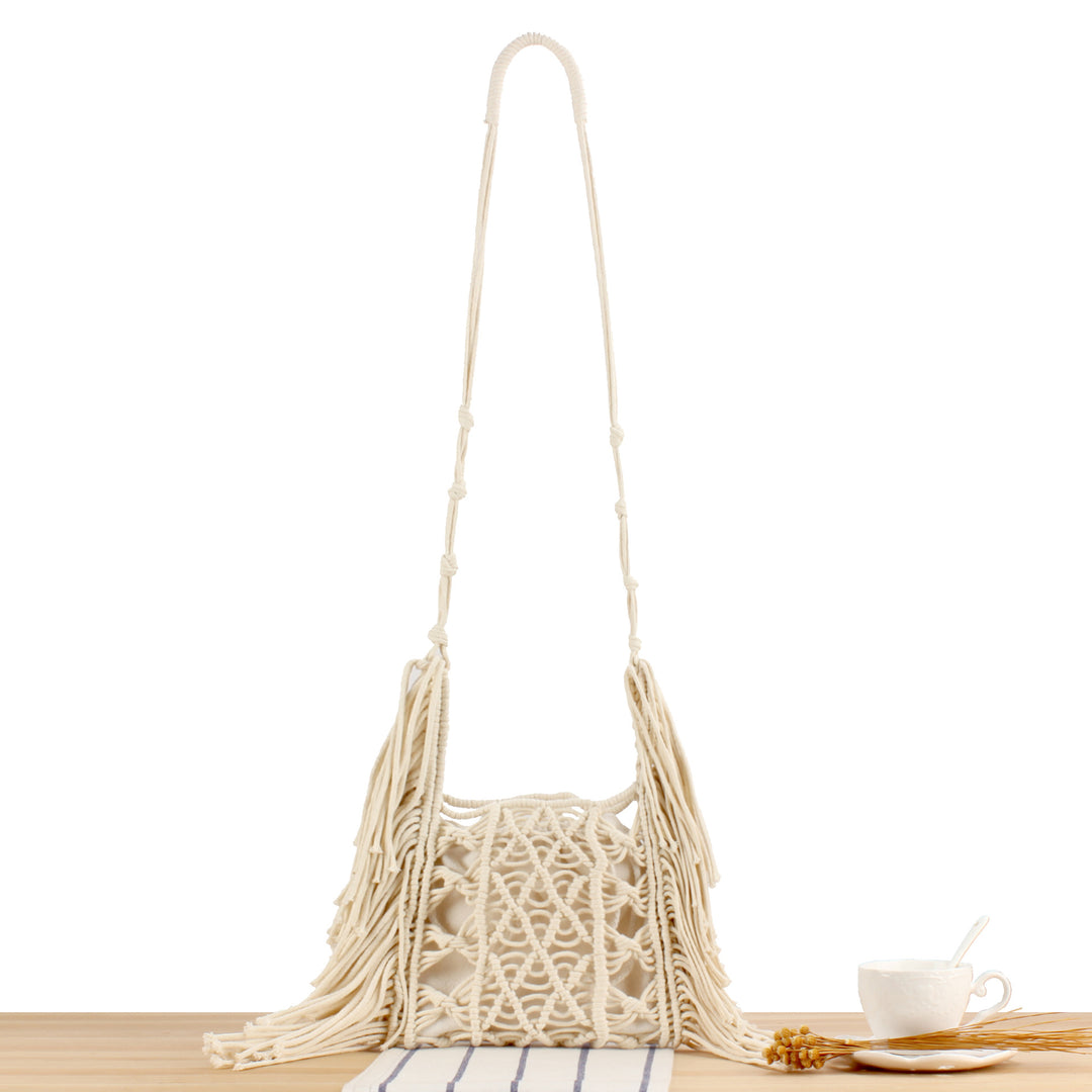 Handbag with Artistic Macramé Design Bowlift 1784182970