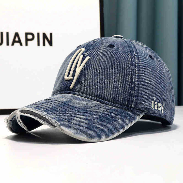 Women's Distressed Denim Embroidered Baseball Cap Bowlift