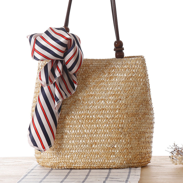 Braided handbag with stylish striped scarf Bowlift