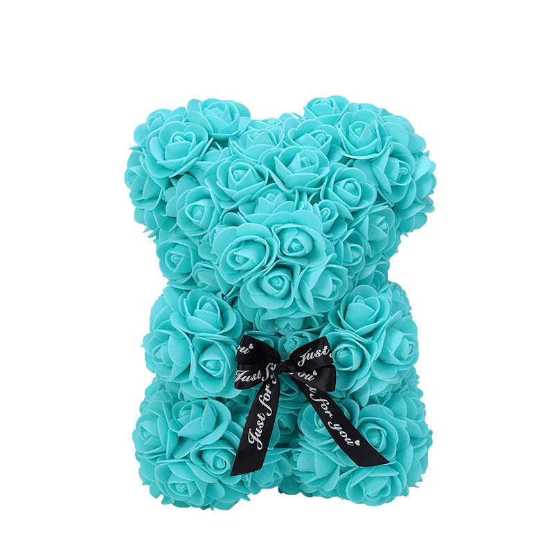 Handcrafted Foam Rose Teddy Bear Gift Sculpture With Satin Ribbon