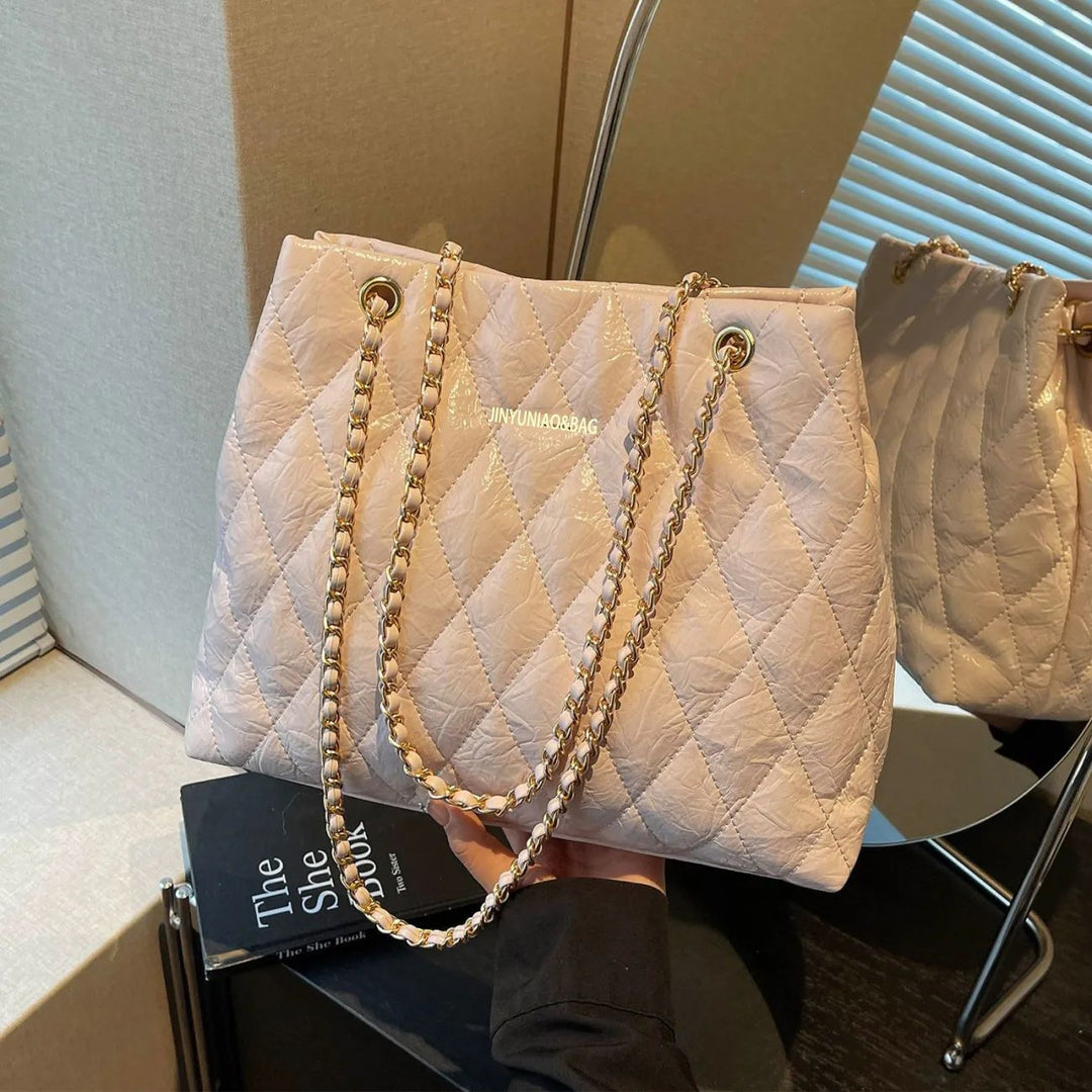 Quilted Chain-Detail Tote Bag Bowlift