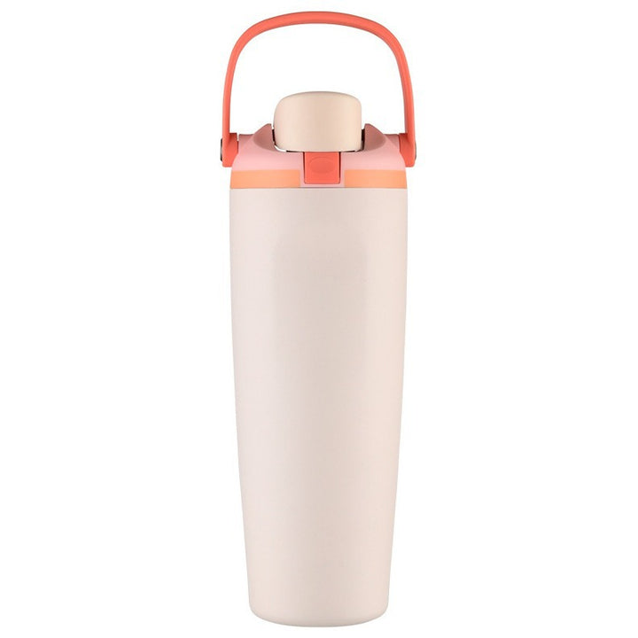 Unisex double-walled vacuum drinking bottle made of stainless steel with one-handed click closure and carrying handle Bowlift