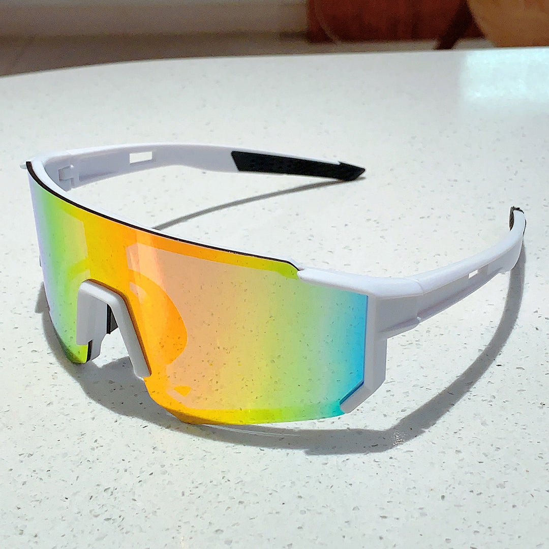 Unisex nan sporty shield sunglasses with continuous mirror lens and adjustable nose bridge Bowlift