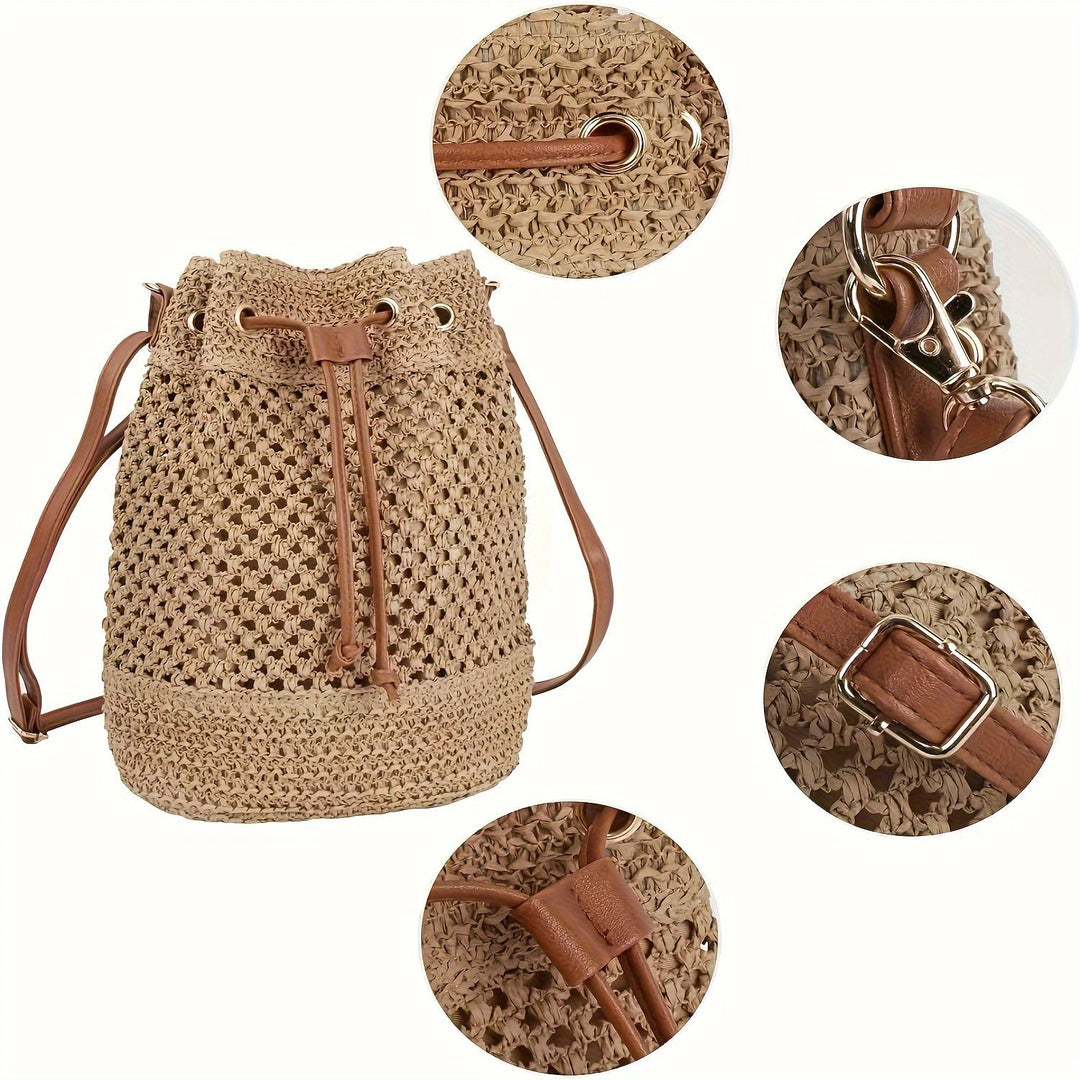 Versatile macrame shoulder bag with leather accents Bowlift