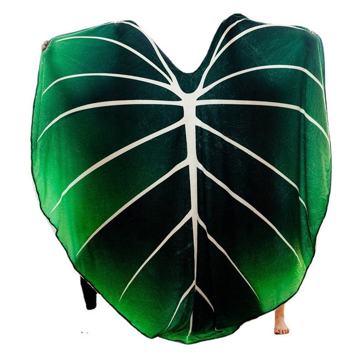 Oversized Leaf-Shaped Plush Wearable Throw Blanket With Hooded Poncho Design
