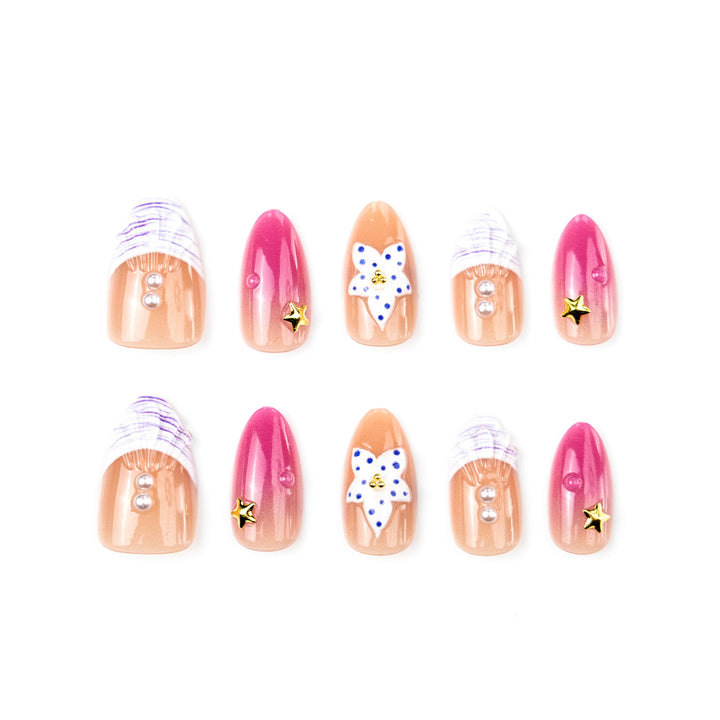 Artificial nails with floral design and glamorous accents Bowlift