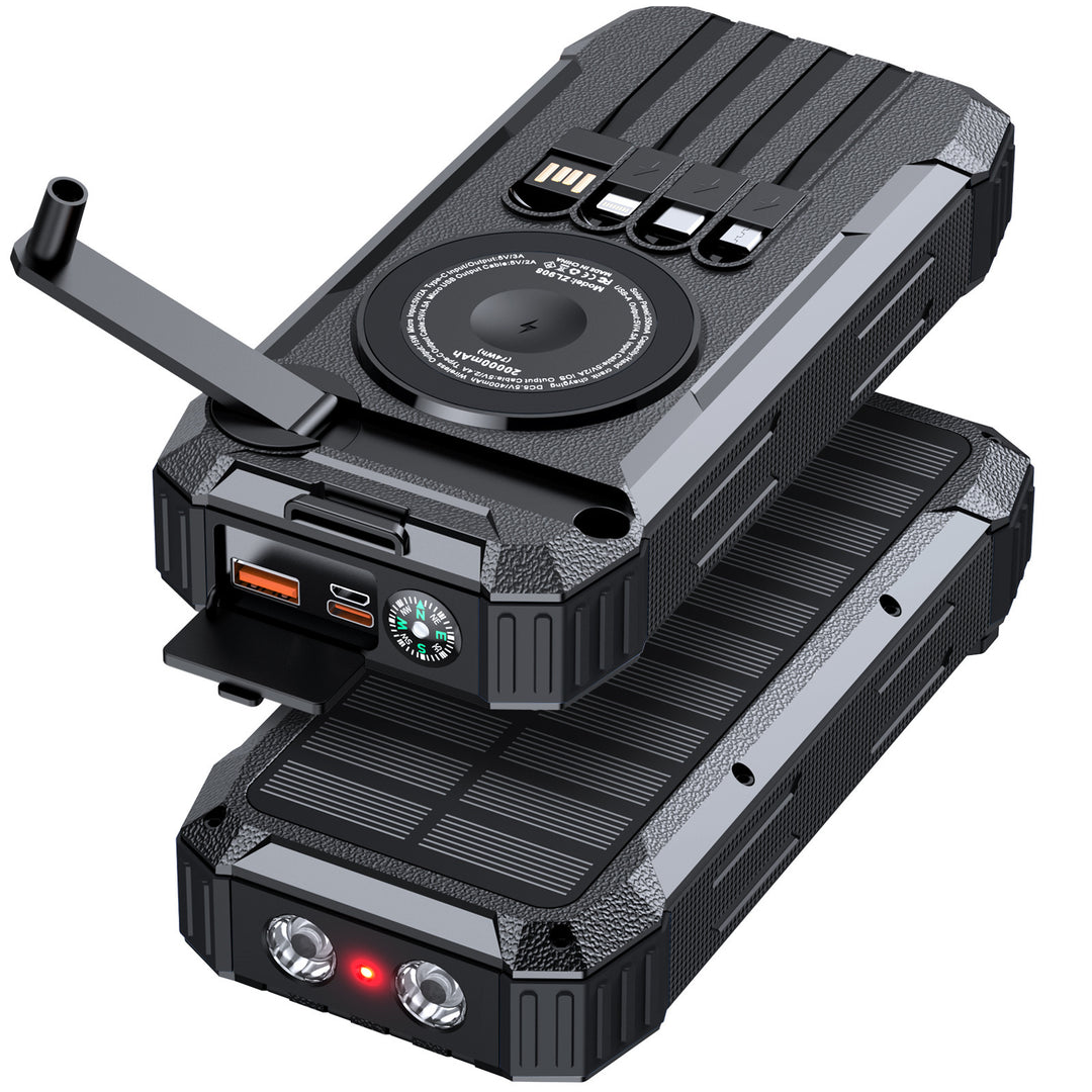 Multifunctional Solar Power Bank with LED Light and Integrated Charging Cable Bowlift