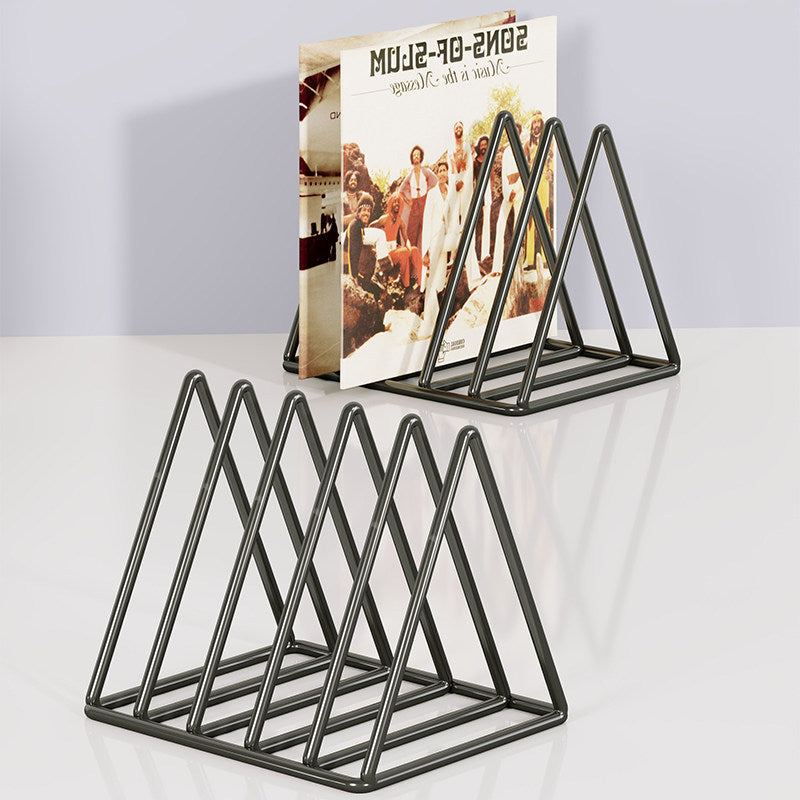 Triangular Metal Wire Record & Book Organizer Rack