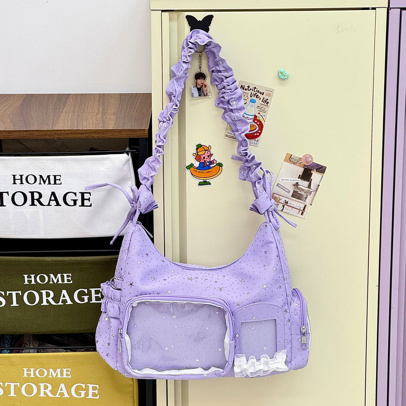 Star-Print Ruffle Strap Shoulder Bag Bowlift