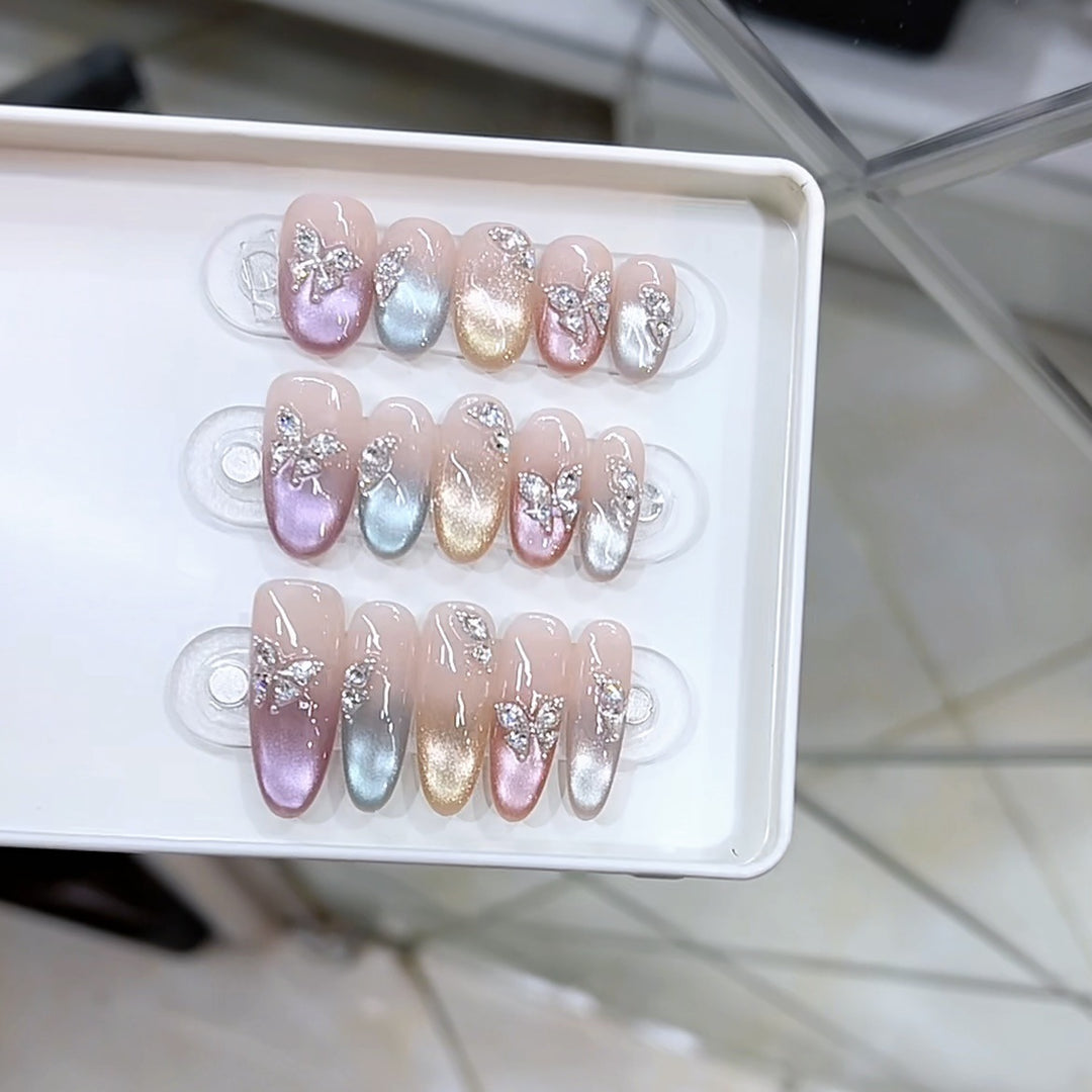 Decorative Press-On Nail Set with Butterfly Accents Bowlift