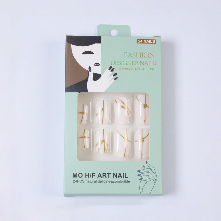 Artificial nails with elegant golden line pattern Bowlift