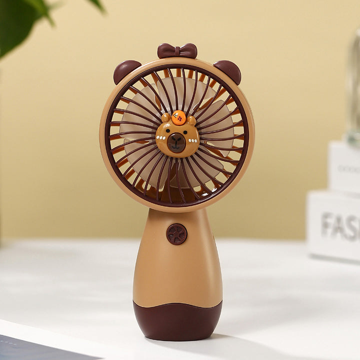 Unisex portable rechargeable handheld fan with cute animal head, soft propeller blades and transparent bead container Bowlift