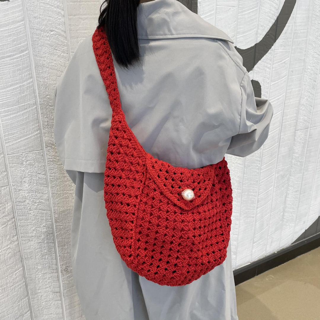 Hand-knotted shoulder bag with bead closure Bowlift