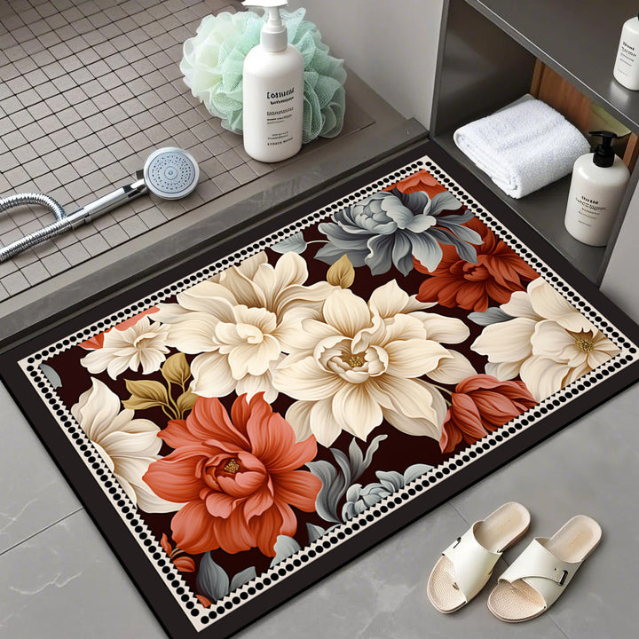 Floral Patterned Memory Foam Bath Mat Bowlift