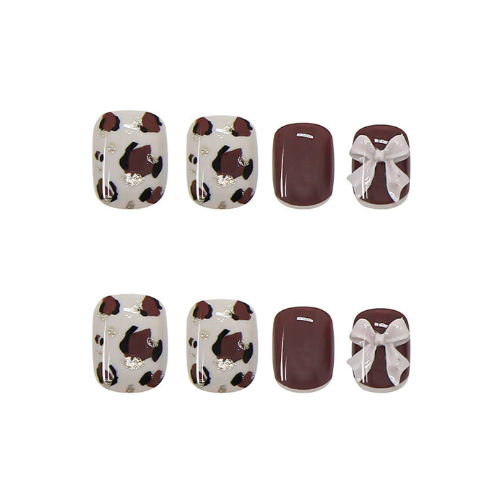 Decorative Press-On Nail Art Set with Bow and Leopard Patterns